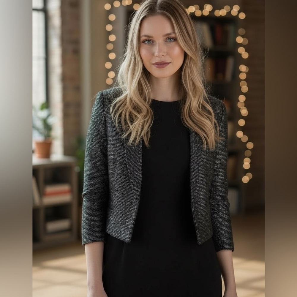 URBAN OUTFITTERS Silence + Noise black charcoal metallic crop blazer size xs